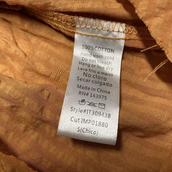 Judith March Top Size Small Rustic Orange Balloon Sleeve V Neck Puff Boho Tie - Picture 6 of 7